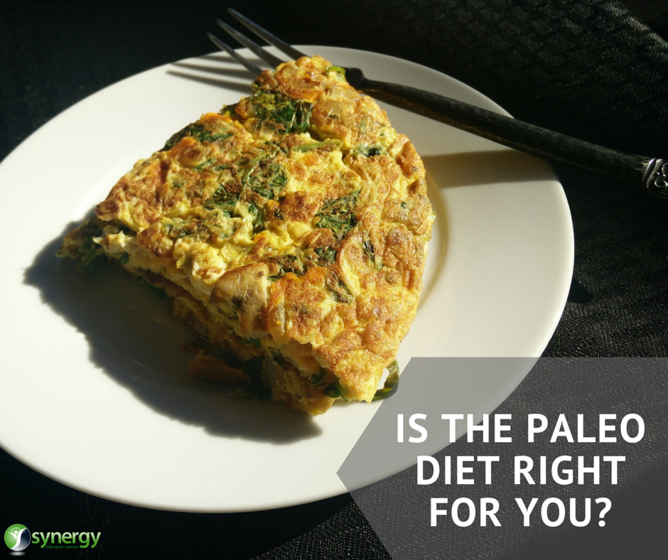 a white plate with a slice of omelet on it and the words is the paleo diet right for you